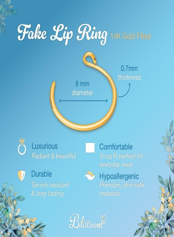 biliboom Fake Lip Ring - 20 Gauge 14k Gold Filled Clip On Lip Piercing No Piercing Needed - Clip On Gold Lip Cuff - Fake Lip Piercing Jewelry- Comes In Gift Packaging - Image 3